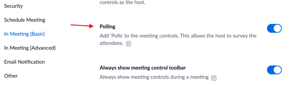 Settings for Polling in Zoom